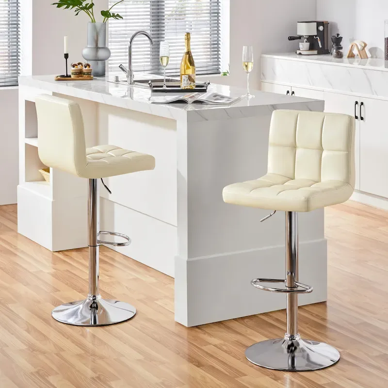 Yaheetech 2pcs Adjustable Modern Faux Leather Swivel Bar Chairs