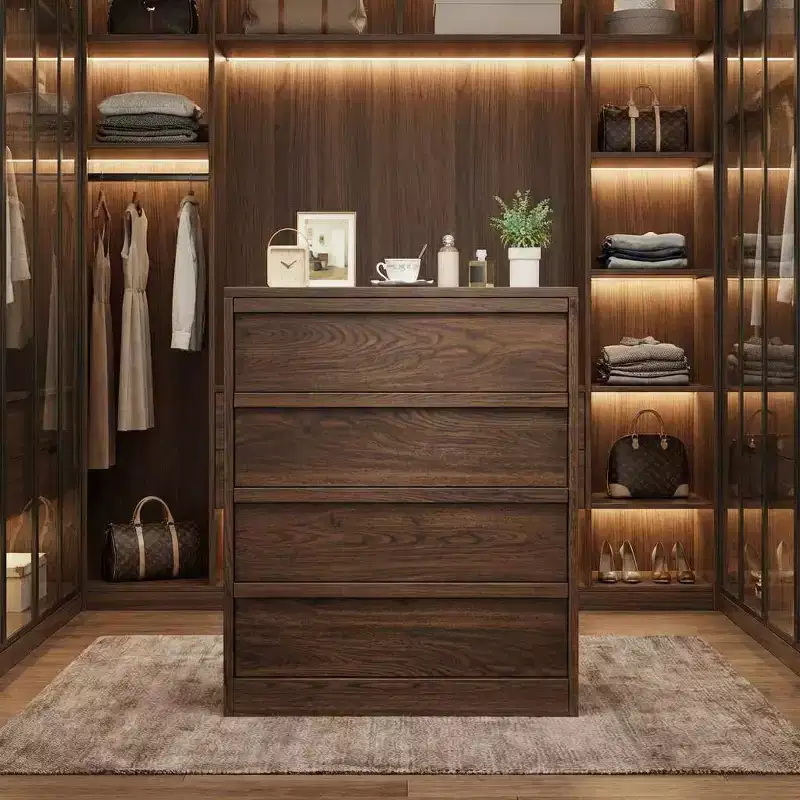 4 Drawer Dresser for Bedroom, Wooden Storage Cabinet Organizer with Large Drawers, Nightstand Table for Living Room Entryway, Walnut