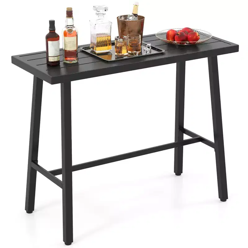 Metal Frame Rectangle Dining Table Accommodates 4-6 People w/ Foot Pedal