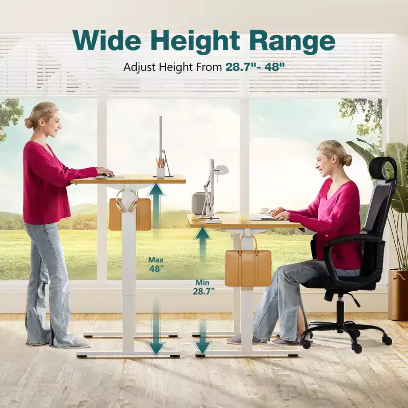 Ergonomic Height Adjustable Electric Standing Desk with T-Shaped Metal Frame and Memory Presets Modern Computer Workstation39.30x23.60x45.40-Yellow