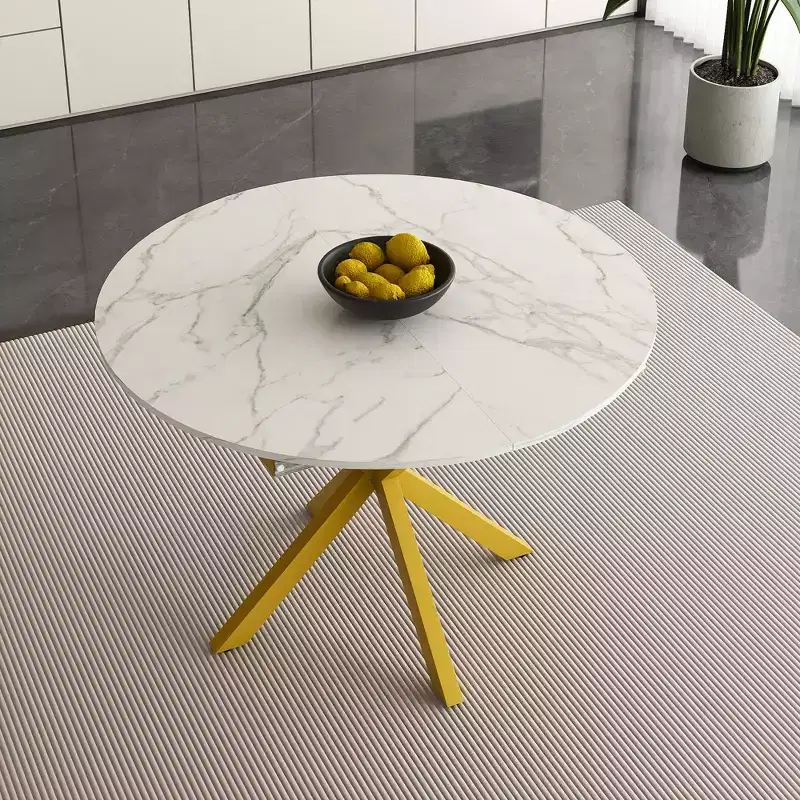 GDFStudio Renee Modern Extendable Round Dining Table with X-shaped Base