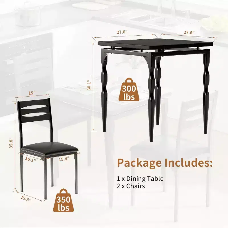 3 Piece Dining Table Set, Dining Table Set for 2, Spiral Table Legs, Industrial Style Kitchen Table Set, for Small Spaces, Kitchen, Apartment