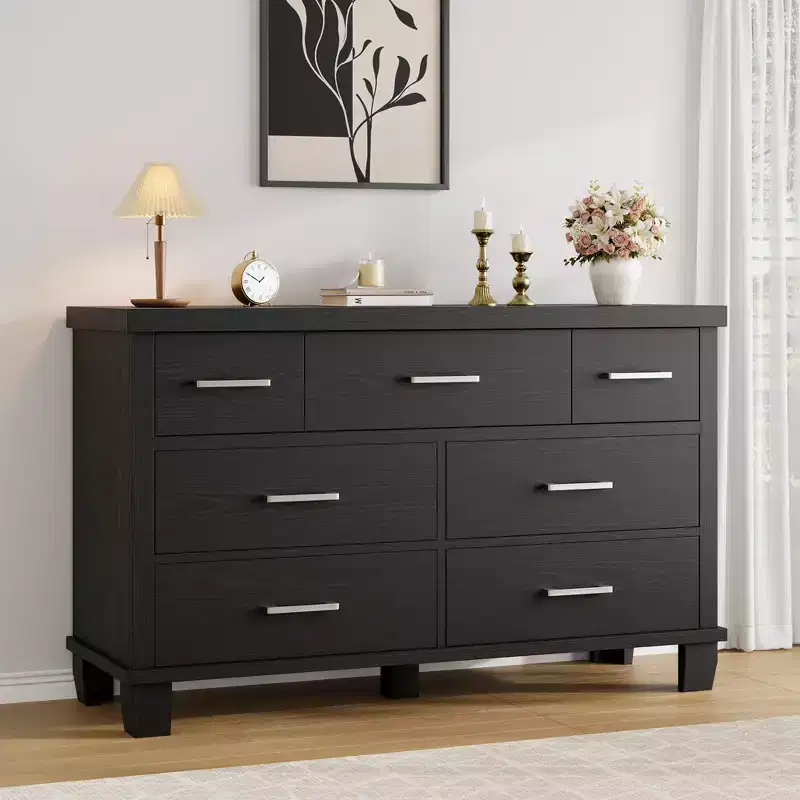 7-Drawer Dresser with Metal Handles – Black, Black Oak, Natural Oak & White
