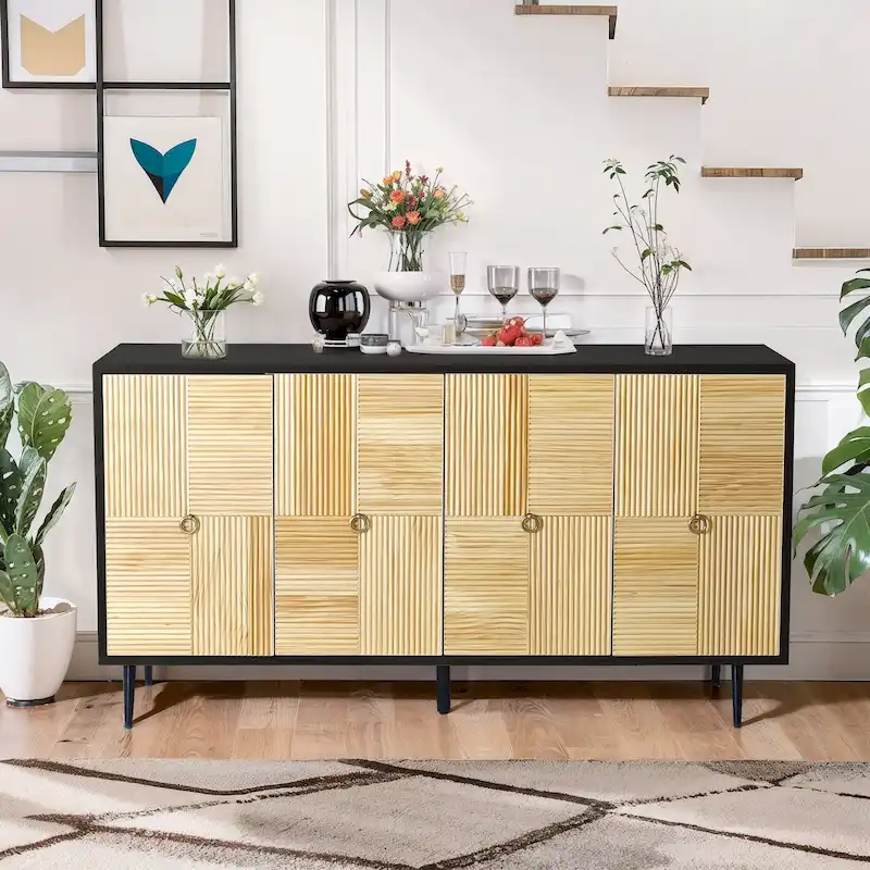 4-Door Cabinet with Carved Effect Decoration Doors