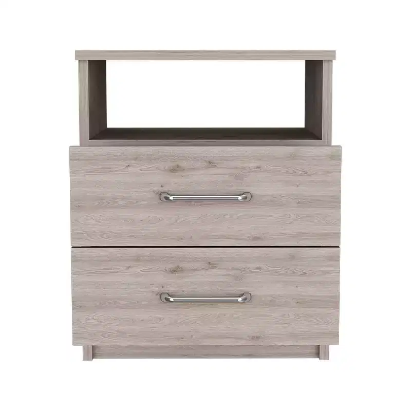 HomeRoots 20 Gray Two Drawer Faux Wood Nightstand