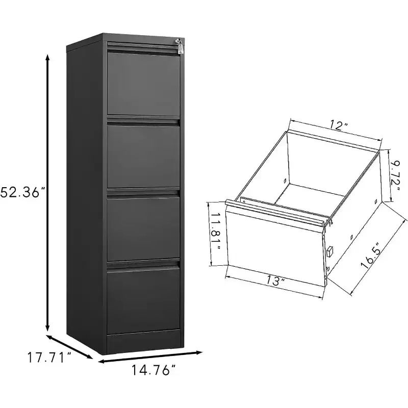 4 Drawer File Cabinet with Lock,Heavy Duty Filing Cabinets for Letter/Legal/A4/F4 Size File, Metal Freestanding Storage Cabinet for Home, Office