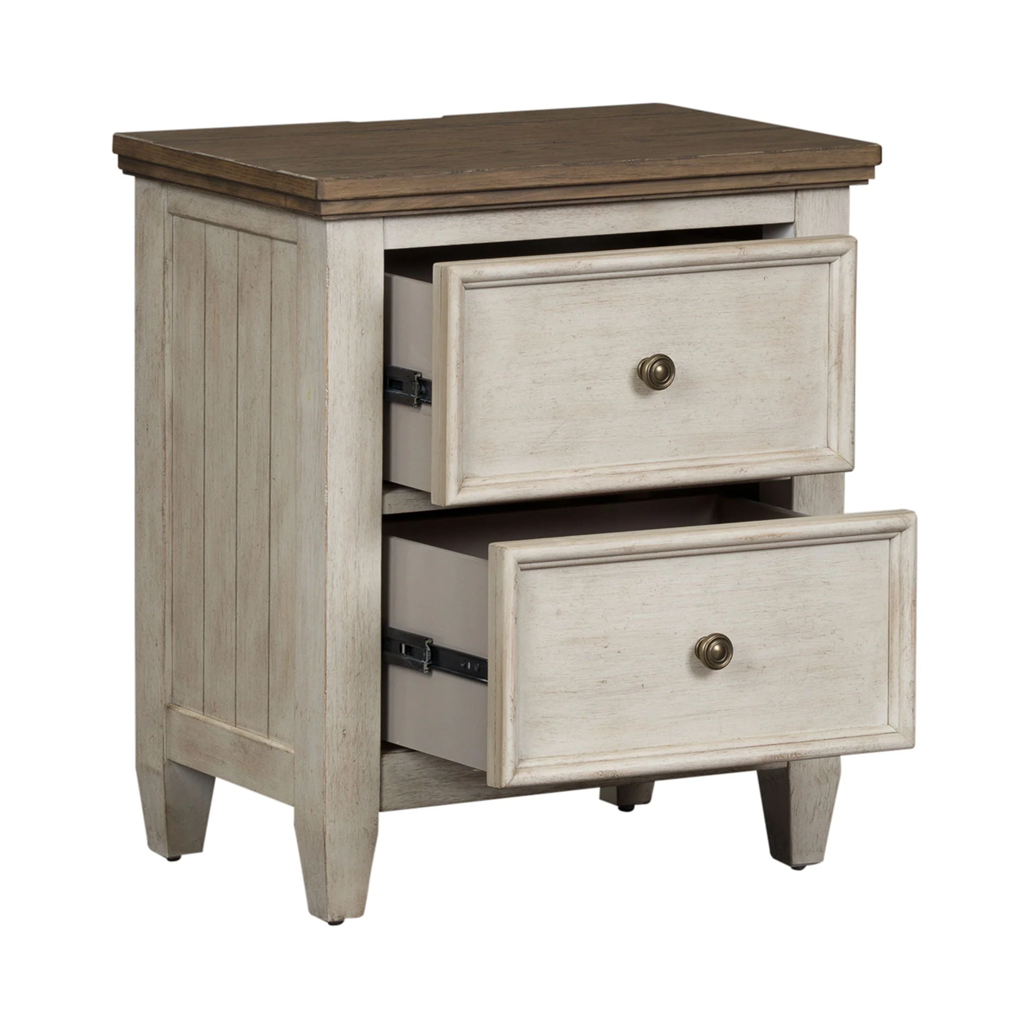 2 Drawer Nightstand With Charging Station - Antique White / Tobacco Tops — Looks that easily work in today's homes