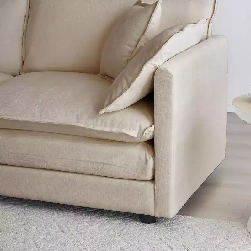 Modern Fabric Loveseat Sofa Couch for Living Room Upholstered Large Size Deep Seat 2-Seat Sofa with 4 Pillows Beige Chenille