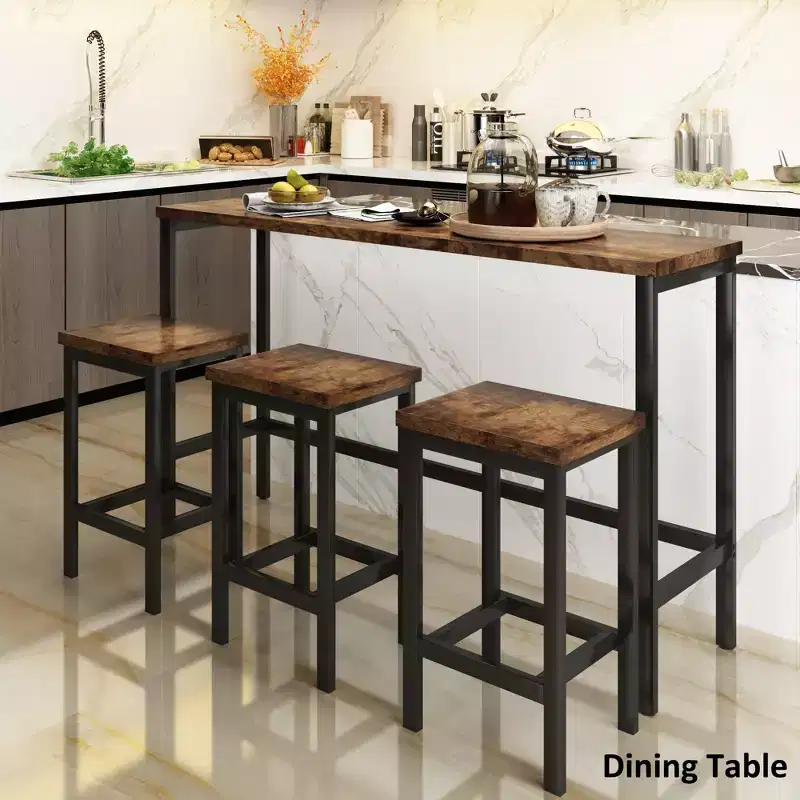 Whisen Farmhouse 4-Piece Counter Height Dining Table Set with 3 Stools