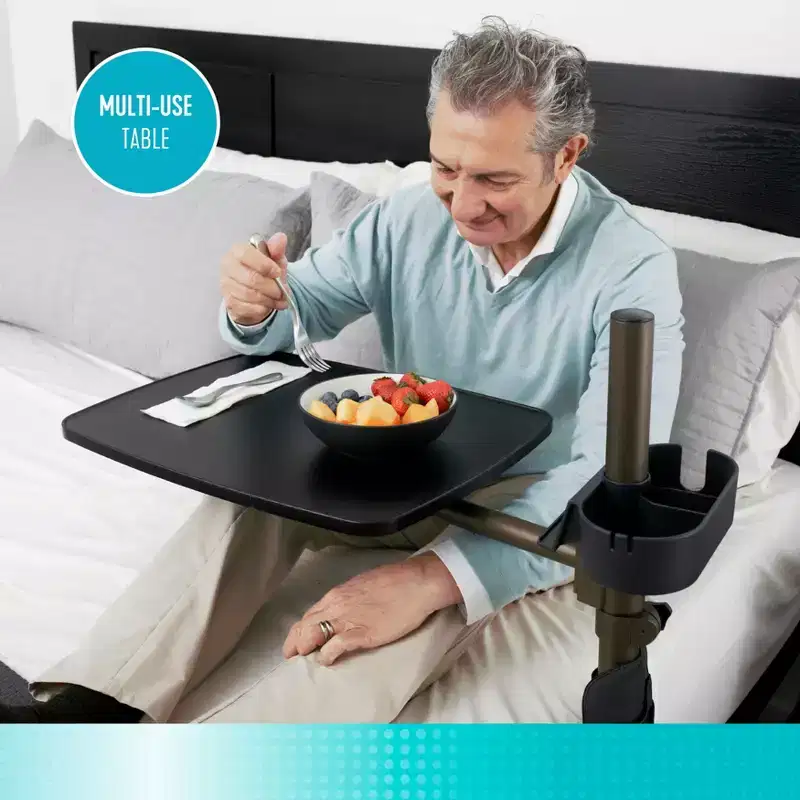 Signature Life Freedom Overbed Table, Large Bedside Swivel Tray & Laptop Desk, Black