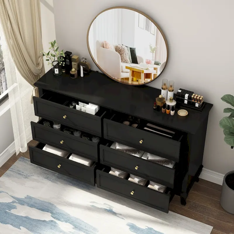 Dresser for Bedroom with Deep Drawers Wooden 6 Drawer Double Dresser