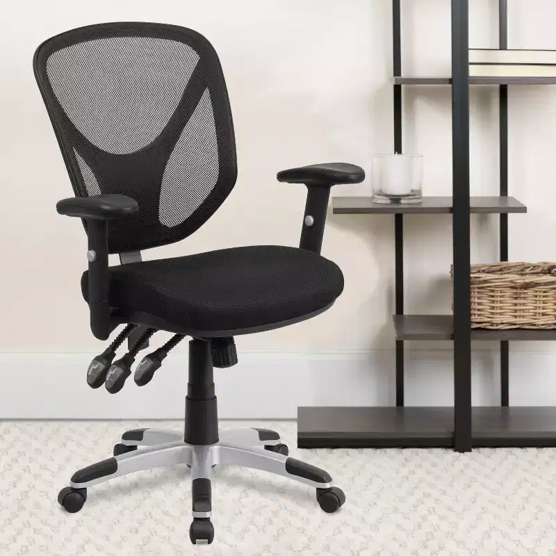 Mid-Back Black Mesh Multifunction Swivel Ergonomic Task Office Chair - Arms