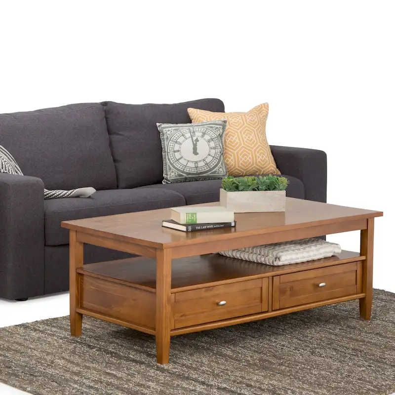 48-Inch Transitional Wood Coffee Table with Storage Drawers