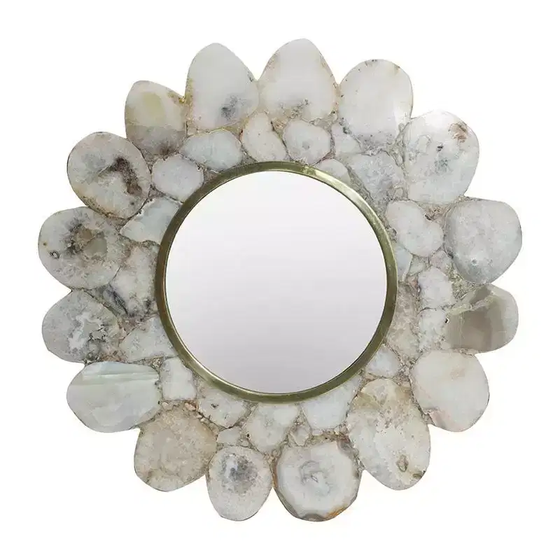HomeRoots 30 White And Gold Scalloped Stone Framed Accent Mirror