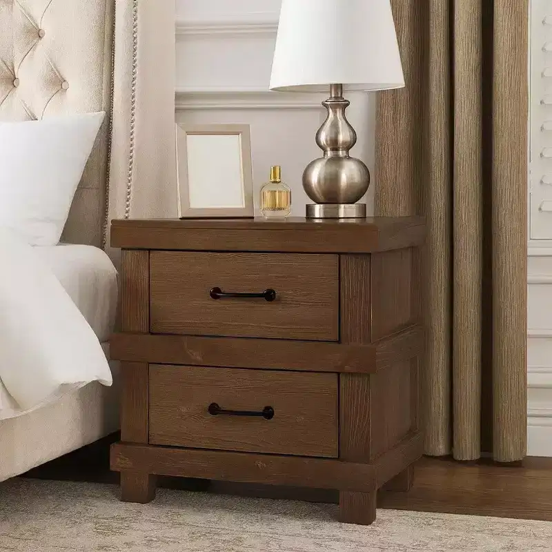 Royal Hampton Drawer Nightstand With Metal Handle, Antique Oak