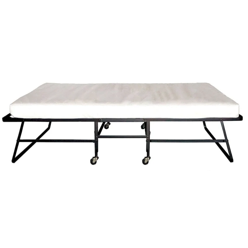 Metal Rollaway Folding Bed with 48 Inch Mattress and Casters, Black