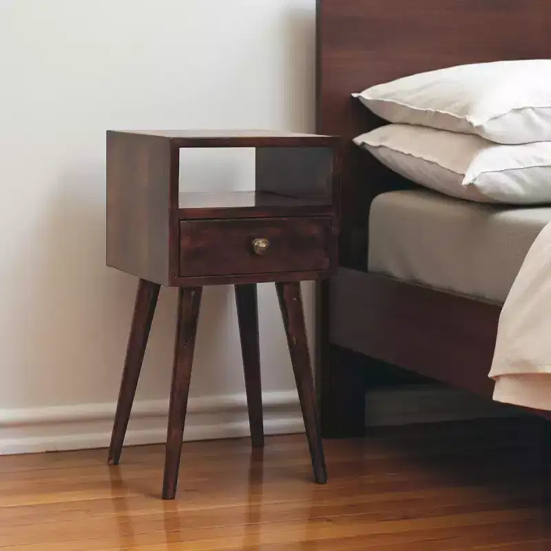HomeRoots 22 Walnut Solid Wood Square One Drawer Nightstand