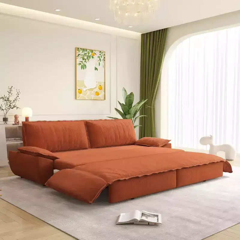 MAYEERTY 73.2 Queen Pull Out Sofa Bed, 3-in-1 Convertible Sleeper Sofa, Multifunctional Velvet Loveseat Bed Orange