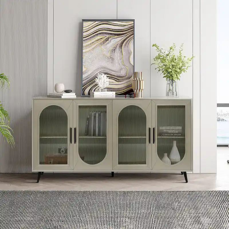 60 TV Stand with Storage Cabinet & Adjustable Shelves for 65 TVs