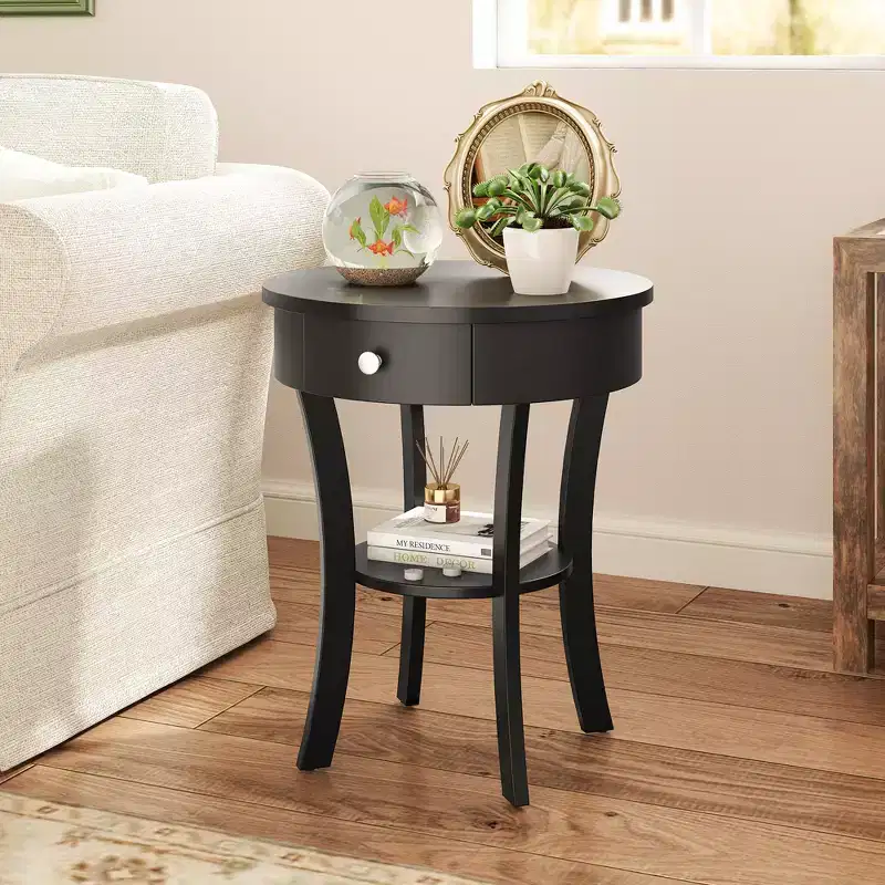 Costway 2-tier Side End Sofa Table Round Nightstand for Bedroom Living Room White/Espresso/Black