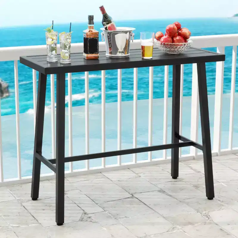 Metal Frame Rectangle Dining Table Accommodates 4-6 People w/ Foot Pedal