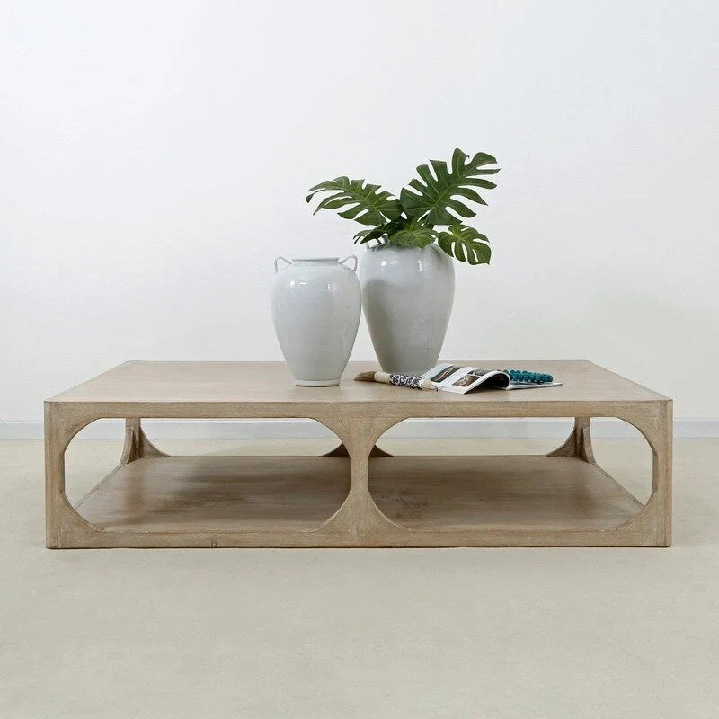 Artissance Reclaimed Wood Peking Ming Coffee Table, Large, 67 Inch Long, Weathered White Wash
