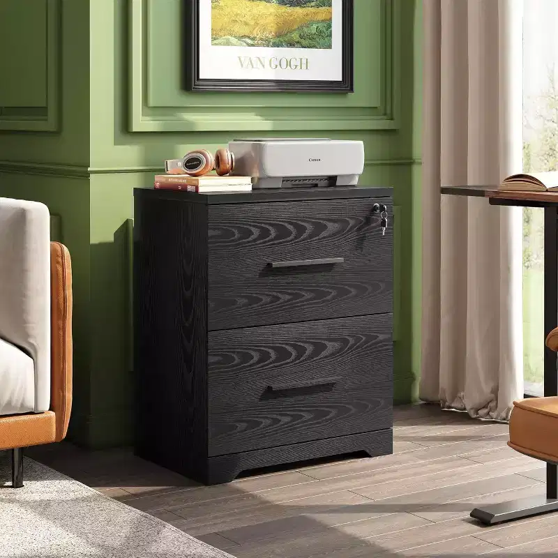 2-Drawer Wood Lateral File Cabinet with Lock, Filing Cabinet for Office & Home, Printer Stand with Anti-Tilt Mechanism