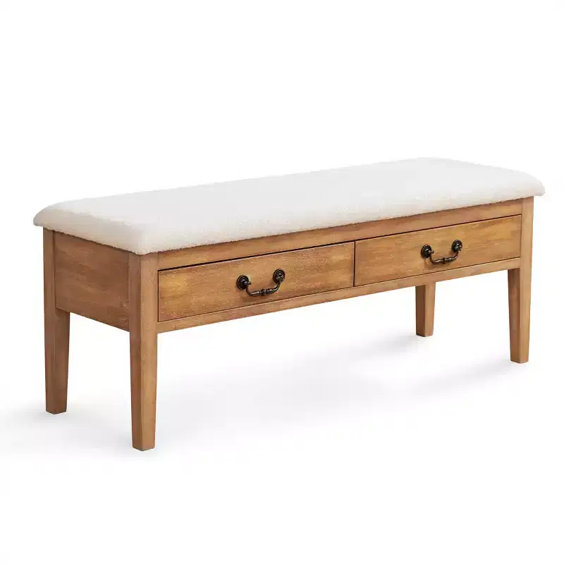 Upholstered Storage Bench with Solid Wood Legs and Hidden Compartments