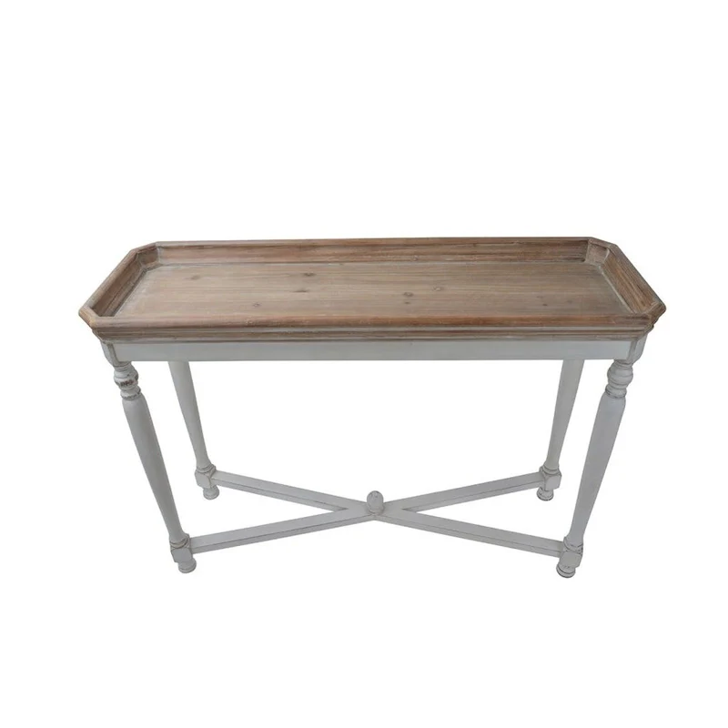 42 Brown White Casual Style Distressed Finished Rectangular End Table