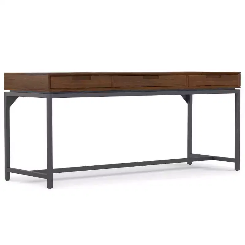 WyndenHall Devlin Mid-Century Solid Wood Writing Desk with Drawers Walnut Veneer