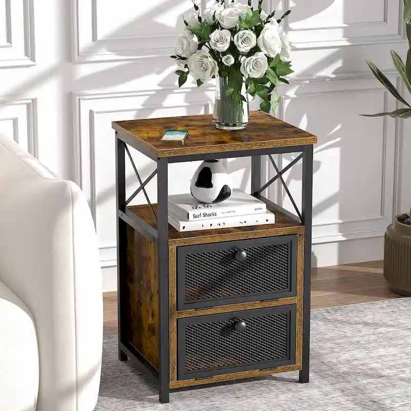 Javlergo Nightstand with 2 Drawers and Storage Shelf for Bedroom, Small Night Stands, Bed Side Table