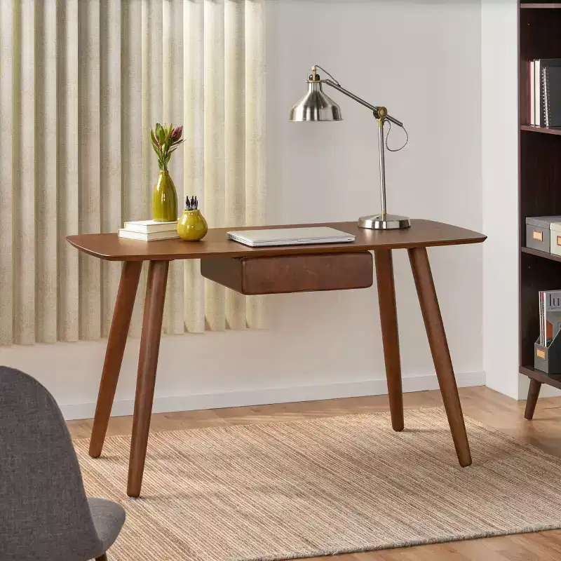 Versatile Wood Home Office Computer Desk with 1 Drawer, Walnut