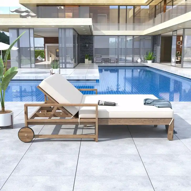 Farmhouse-style Wooden Outdoor Sunbed for 2-Person Relaxation, Outdoor Daybed