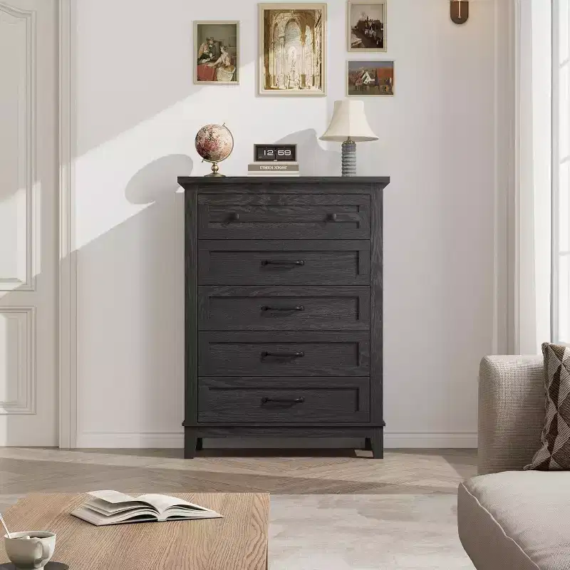 5 Drawer Dresser, 41.3 Tall Ultra-Deep Drawer Dresser, Wooden Closet Storage Chest for Living Room, Bedroom, Entryway