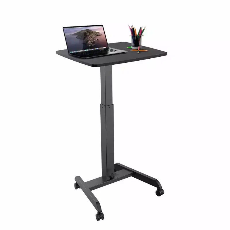 Mount-It! Height Adjustable Rolling Laptop Desk with Wheels | 23.6 x 20.5 | Sit Stand Mobile Workstation Cart w/ Pneumatic Spring Lift | Black