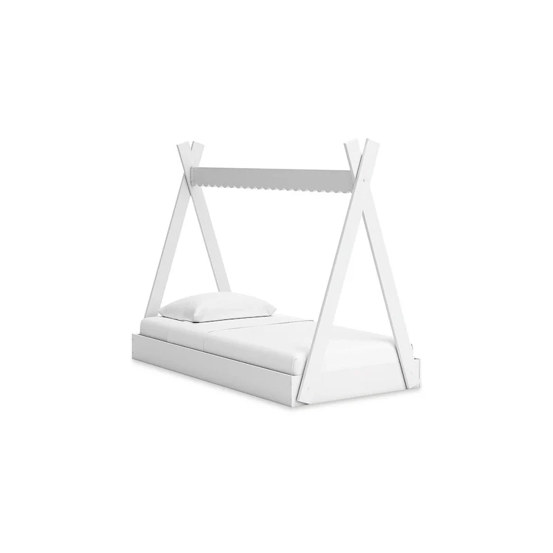 White Twin Tent Bed for Kids – Matte Finish Engineered Wood
