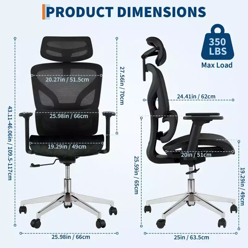 Ergonomic Mesh Office Chair with High Back Support, 3D Adjustable Armrests, Smooth Wheels,Breathable Desk Computer Chair for Long Hours of Work,Study