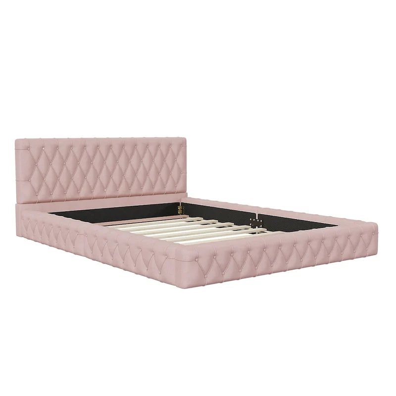Queen Size Upholstered Bed with Tufted Headboard