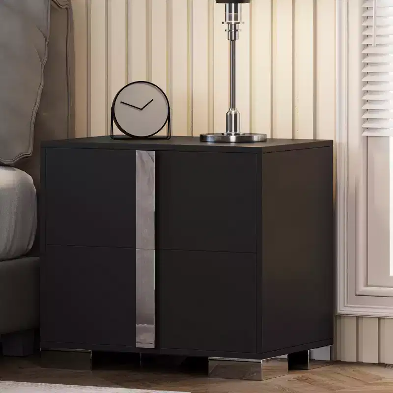Modern End Sleek Modern 1 Drawer with Mirrored Accent Nightstand for Bedroom Living Room