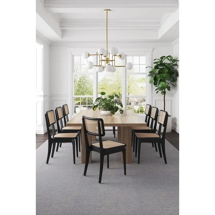 Manhattan Comfort Giverny Dining Chair in Black and Natural Cane - Set of 2