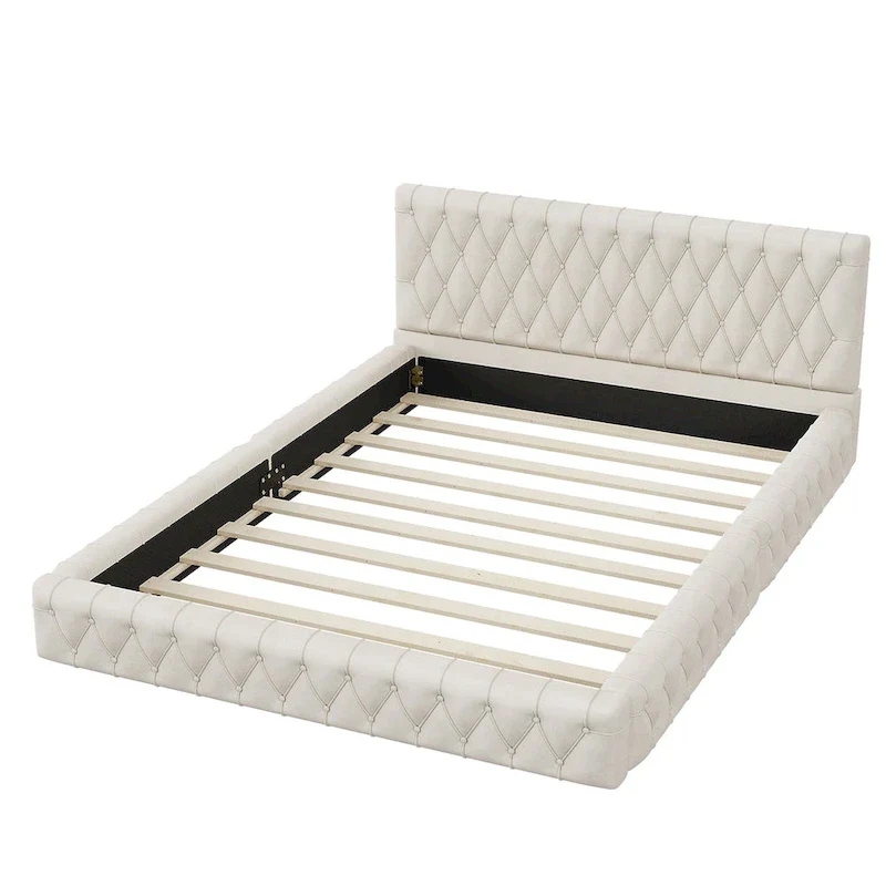 Queen Size Upholstered Bed with Tufted Headboard