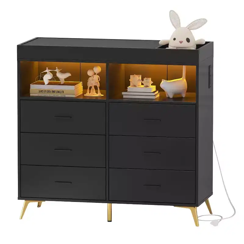 Acekool Baby Dresser with Changing Table - 6 Drawers, LED Lights & Power Outlet