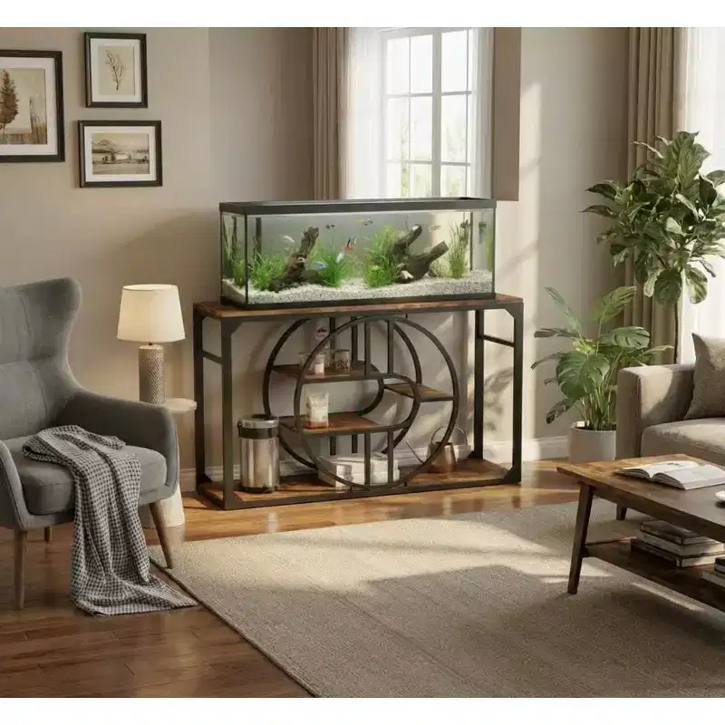 COZONY 55 O-Shaped Console Table with 5-Tier Storage, Industrial Narrow Entryway Sofa Table for Hallway Living Room Foyer