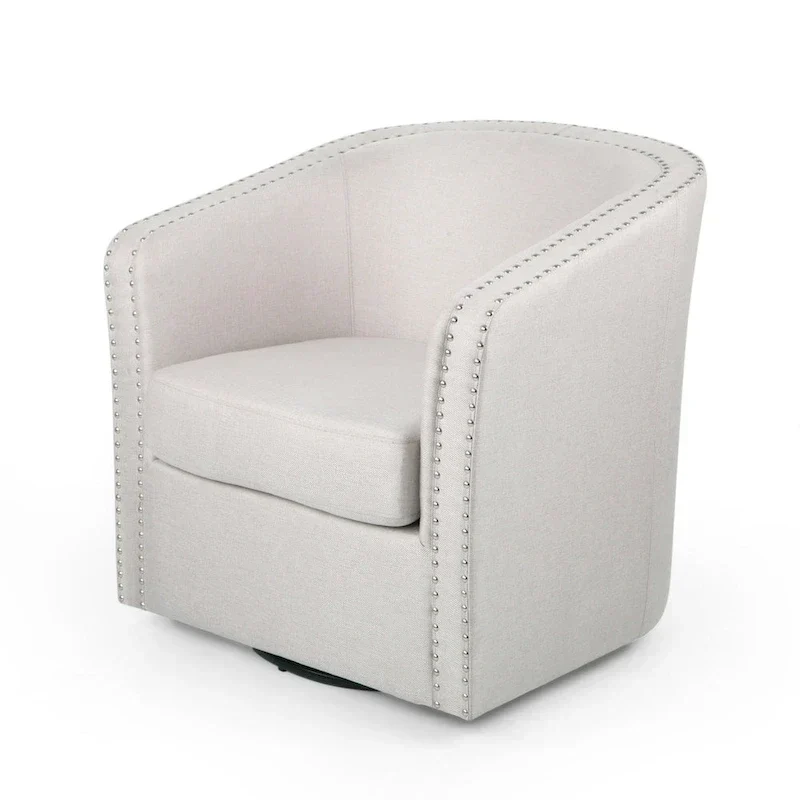 Swivel Accent Chair, Classic Round Barrel Style, Wheat Beige Fabric