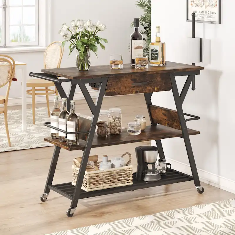41.7 inch Wide Rolling Kitchen Island with Drawer - 41.7 inch